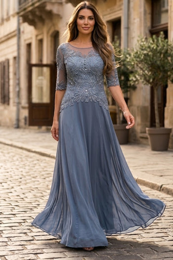 Women’s Long Embellished Formal Dress with Sheer Sleeves and Beaded Lace Bodice By Eva USA 5222