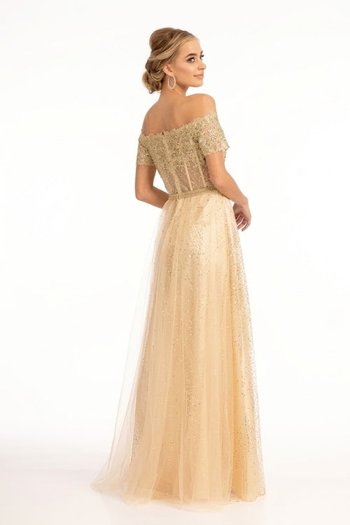 Embroidered Off Shoulder Glitter Gown by Elizabeth KGL2942