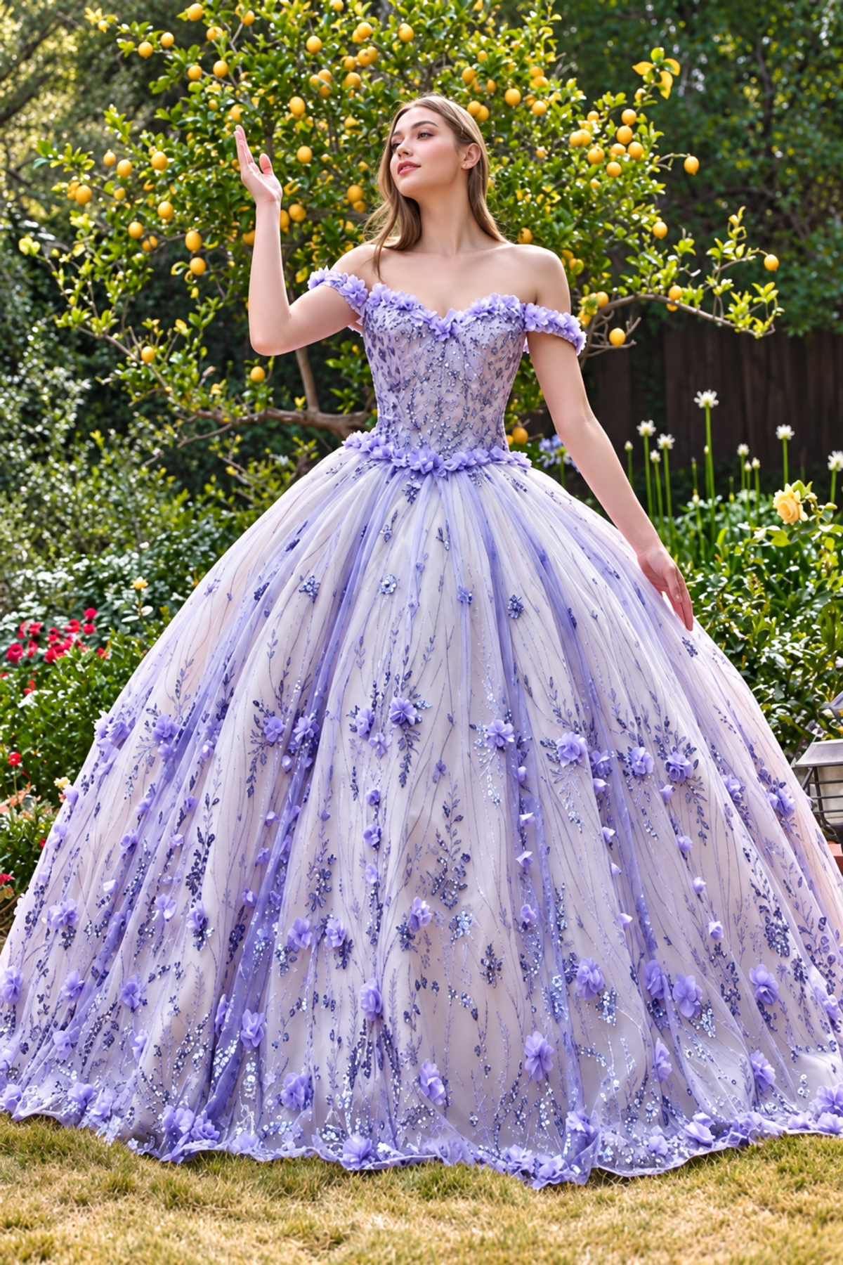 Clearance Lilac Size L Off Shoulder Quinceañera Ball Gown By Ladivine 15704