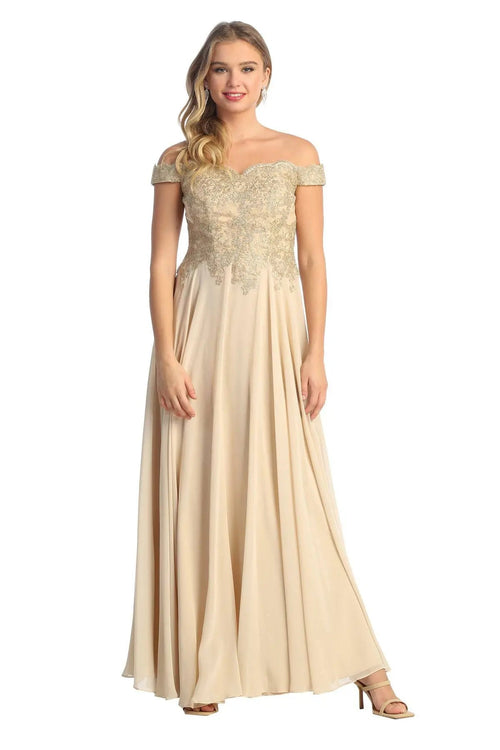 Cindy Collection 1599 Off Shoulder Lace Sequin Embroidered A-Line Dress