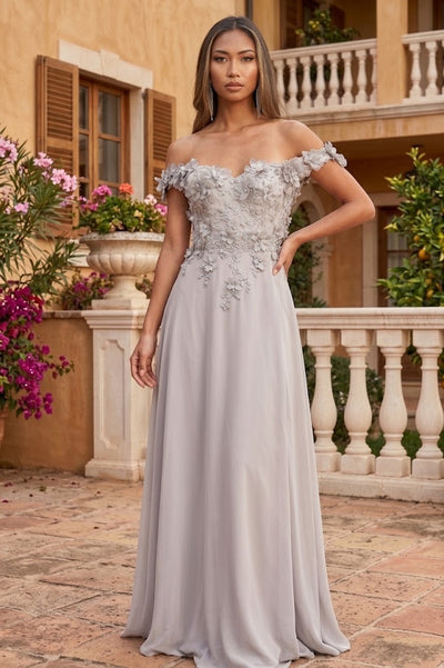 Off Shoulder Floral Chiffon Gown by Elizabeth K GL3018