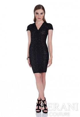 Terani Couture 1611C0011A Cocktail Prom Beaded Mini Short Black Formal Polyester Dress