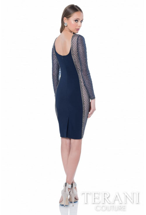 Terani Couture 1611C0023A Cocktail Homecoming Beaded Short Navy Formal Polyester Dress