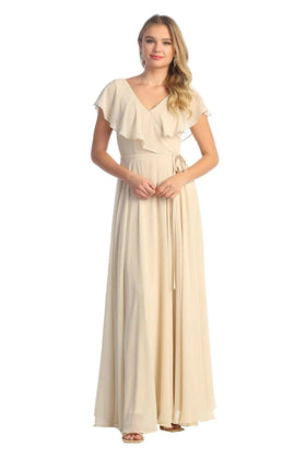 Cindy Collection 1629 Short Sleeve Chiffon Dress with Modern Silhouette