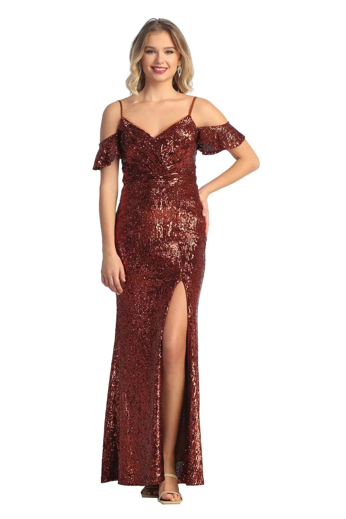 Cindy Collection 1660 Off Shoulder Full Sequin Dress with Sparkling Detail