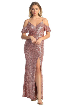 Cindy Collection 1660 Off Shoulder Full Sequin Dress with Sparkling Detail