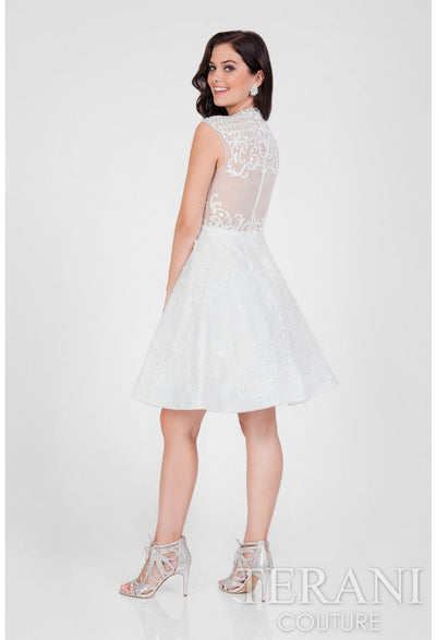 Terani Couture 1711P2249 Cocktail Prom Beaded Mini Short Formal Ivory Polyester Dress