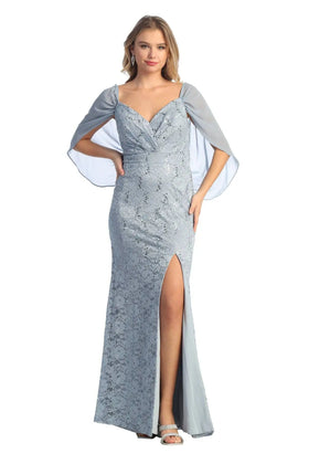 Cindy Collection 1614 Chiffon Winged Slit Mother of the Bride Dress
