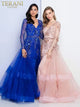 Long Sleeve V Neck Sheer Beaded Ball Gown - Terani Couture 1722m4354