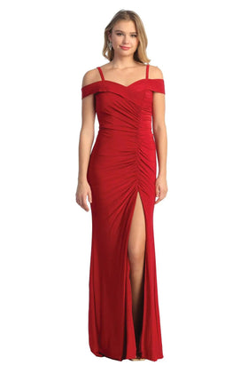 Cindy Collection 1729 Off Shoulder Evening Slit Dress Satin Construction