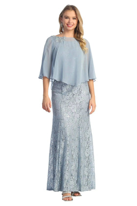 Cindy Collection 1732 Chiffon Overlay Lace Dress with Elegant Detailing
