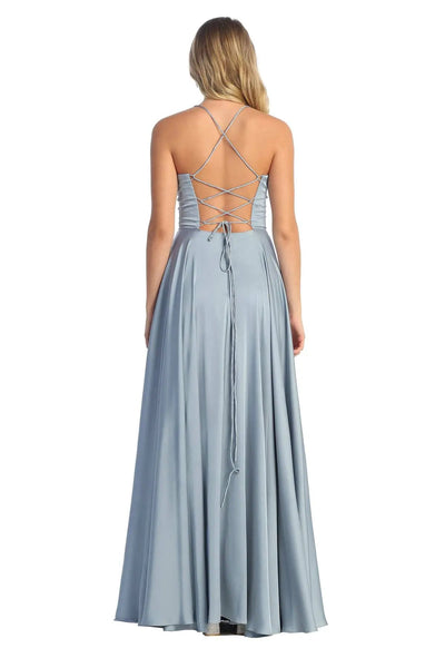 Cindy Collection 1757 Structured Satin A-Line Corset Dress with Pleated Bust