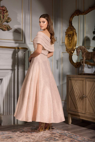 Terani Couture 252C5022 Cocktail Prom Off-Shoulder A-Line Pleated Formal Scuba Dress