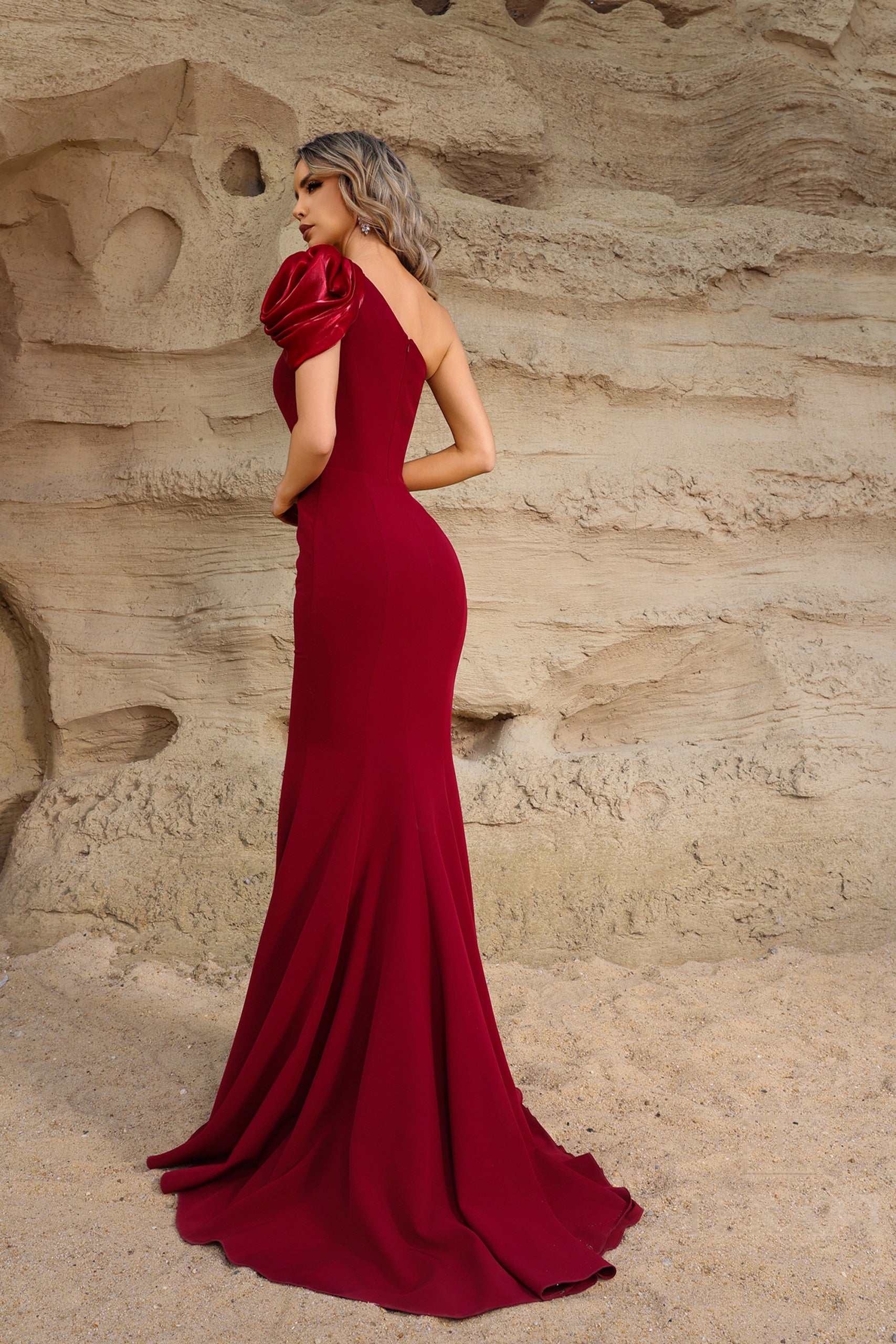 Terani Couture 252E5514 Sophisticated Formal One-Shoulder Evening Stretch Satin Dress