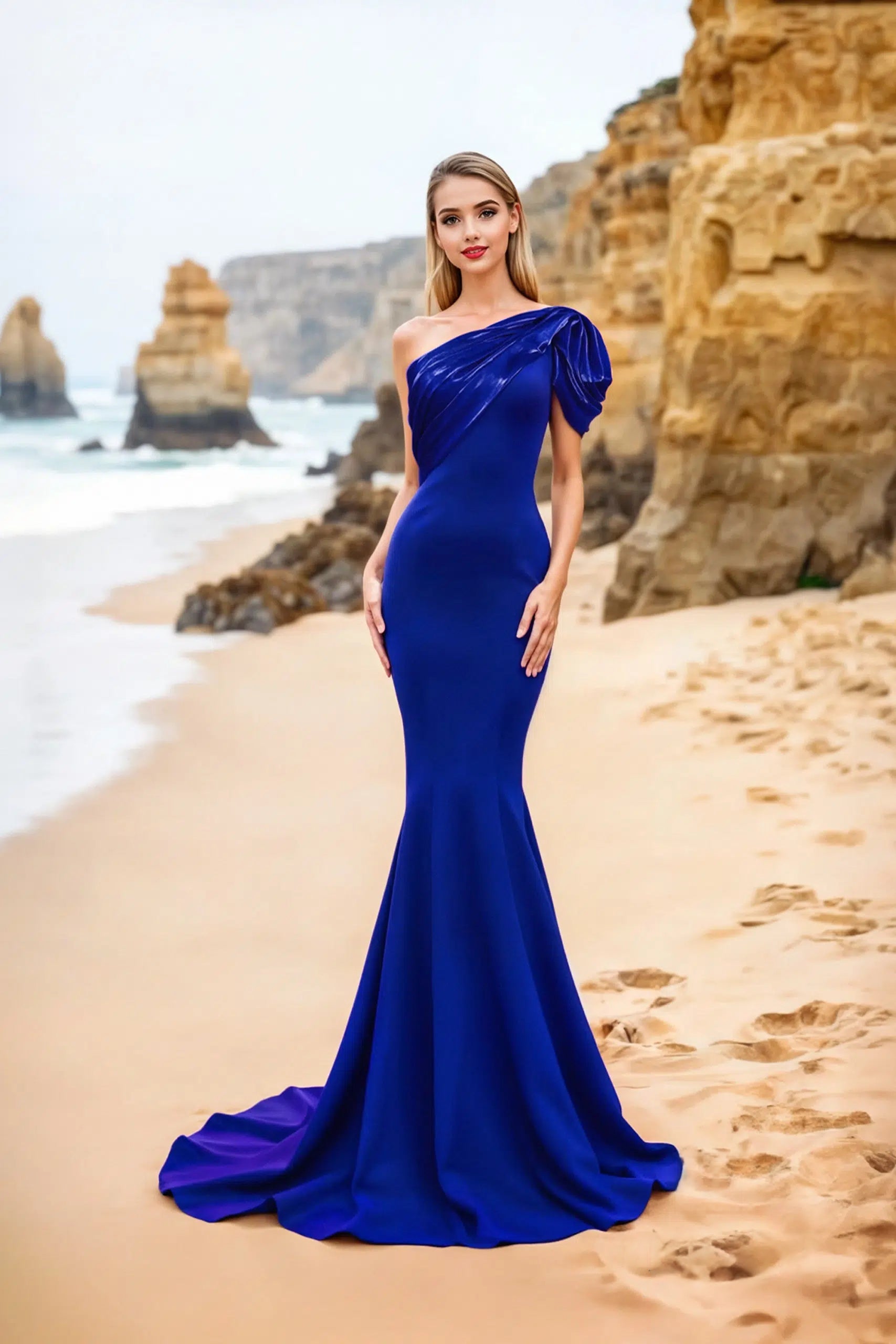 Sophisticated Formal One-Shoulder Evening Stretch Satin Gown 252E5514 by  Terani Couture