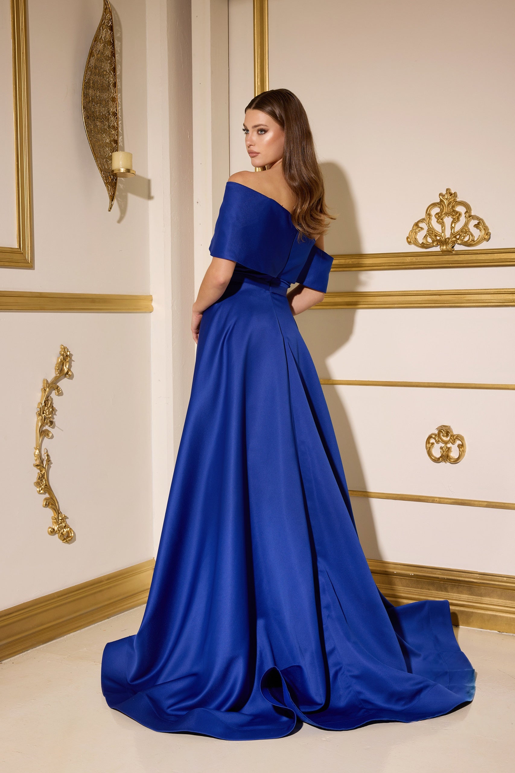 Terani Couture 252M5312 Elegant Glamorous Evening Prom Off-Shoulder Matte Satin Dress