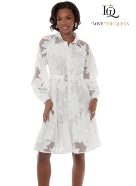 Belted Floral Applique Mesh Shirt Dress By Love The Queen 17648