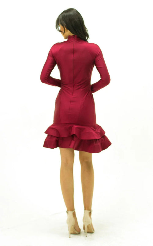 Jessica Angel JA177 High Neck Long Sleeve Fitted Cutout Mini Jersey Dress