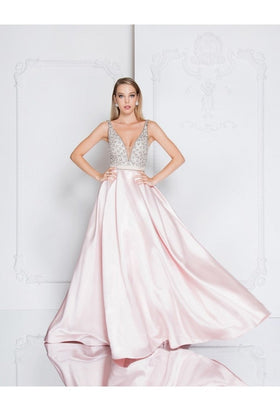 Terani Couture 1811P5249J Sophisticated Evening Prom Long Blush Formal Polyester Dress