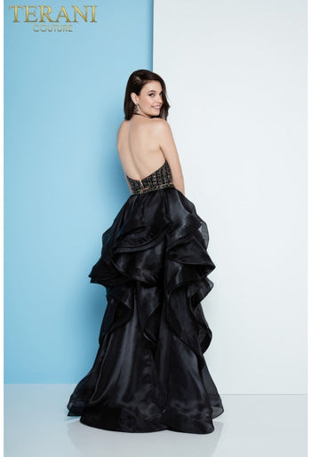 Terani Couture 1811P5703 Vestido de fiesta formal de dos piezas, corte A, corte alto bajo