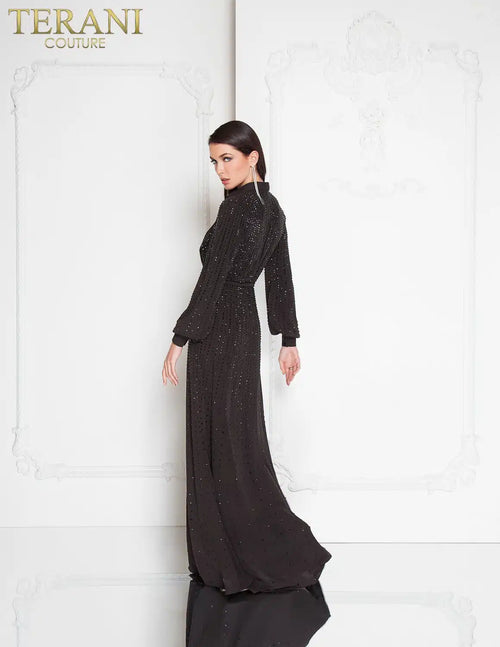 Terani Couture 1812E6274 Elegant Glamorous Evening Slit Long Sleeve Beaded Dress