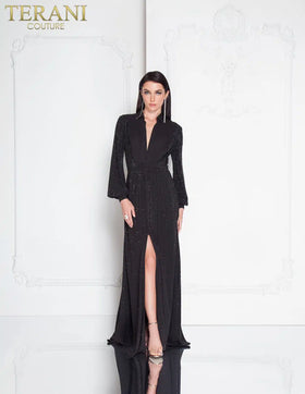 Terani Couture 1812E6274 Elegant Glamorous Evening Slit Long Sleeve Beaded Dress