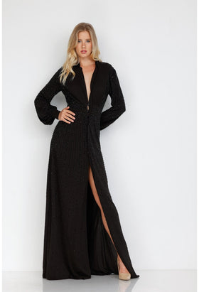 Terani Couture 1812E6274 Glamorous Evening Prom A-Line Long Sleeve Formal Beaded Dress