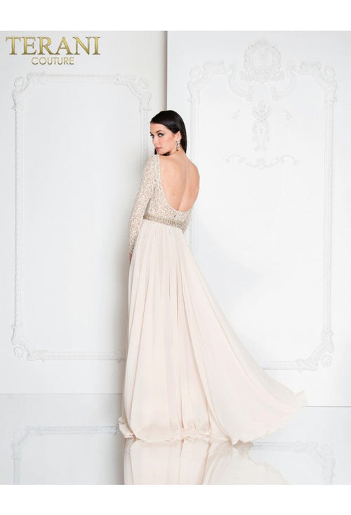 Terani Couture 1812m6650 Long A-line Lace Evening Gown With Beaded Details