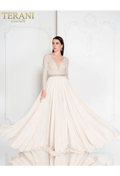 Terani Couture 1812m6650 Long A-line Lace Evening Gown With Beaded Details