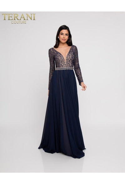 Formal Dresses Long Beaded a Line Lace Evening Formal Dress Navy