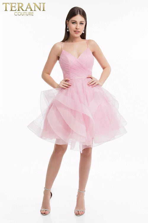 Terani Couture 1821H7770 Sophisticated Cocktail Pleated Evening Premium Dress