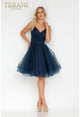 Spaghetti Strap Low Back Glitter Tulle Short Ball Gown - Terani Couture 1821h7761
