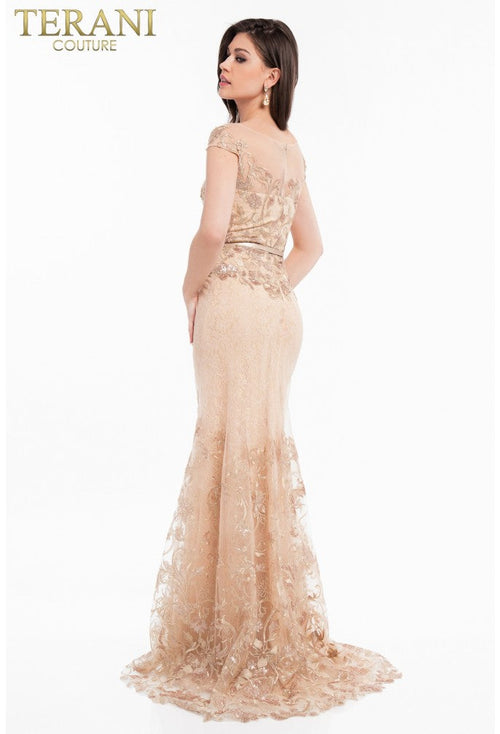 Terani Couture 1823M7704 Prom Trumpet Sequined Sheer Lace Long Formal Polyester Dress