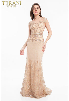 Terani Couture 1823M7704 Prom Trumpet Sequined Sheer Lace Long Formal Polyester Dress