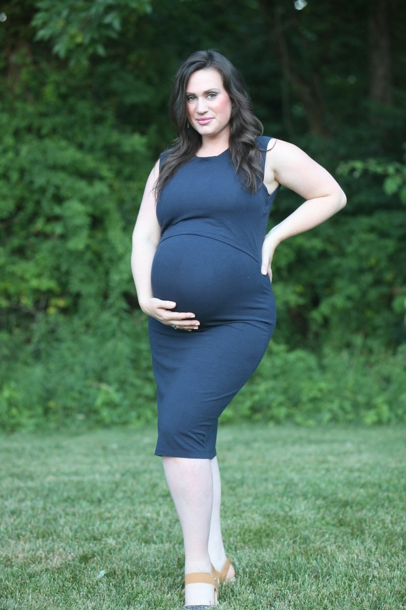 Sleeveless Navy Knee Length Maternity Little Breastfeeding Dress with Panel