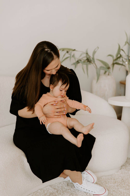 Black Short Sleeve Tea Length Maternity Tiered Breastfeeding Dress with Panel
