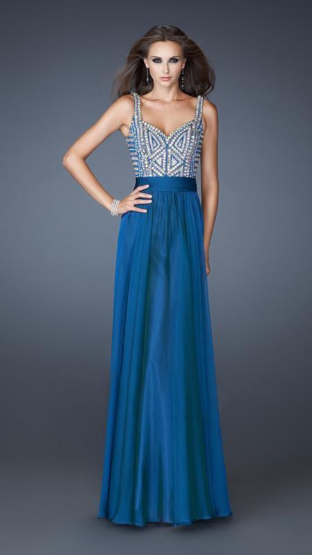 La Femme 18713 Beaded Queen Anne Neck A-Line Dress