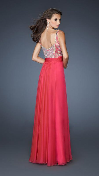 La Femme 18713 Beaded Queen Anne Neck A-Line Dress