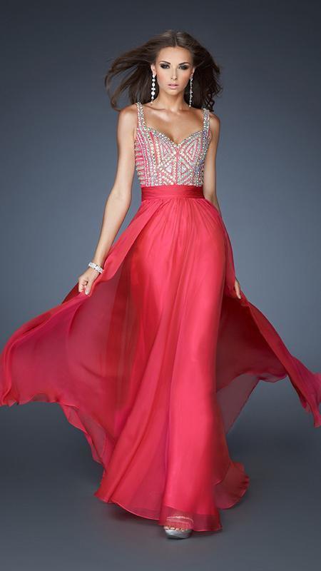 La Femme 18713 Beaded Queen Anne Neck A-Line Dress
