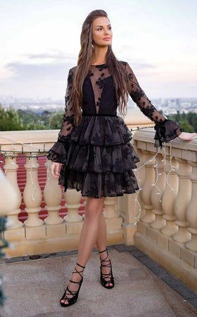 Jessica Angel JA187 Illusion Long Sleeve A-Line Mini Homecoming Tulle Dress