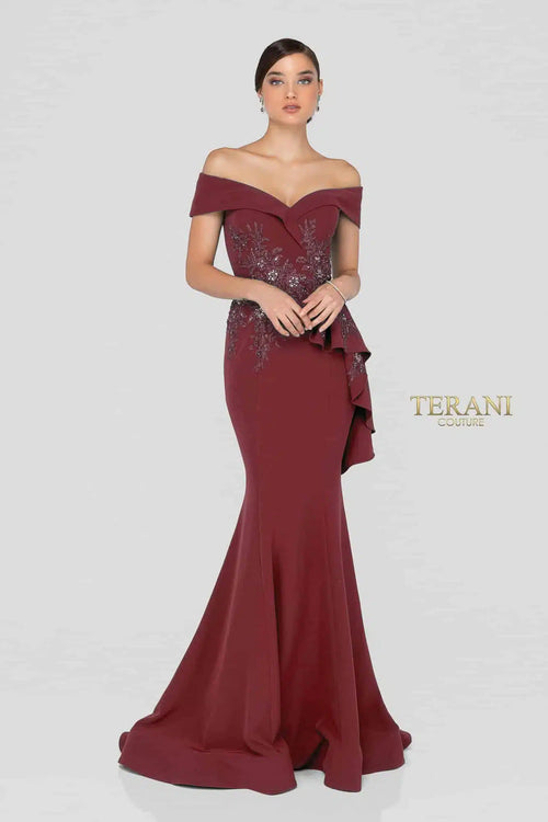 Terani Couture 1911m9339 Off-shoulder Floor-length Evening Gown
