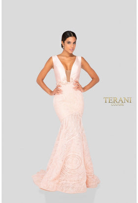Terani Couture 1911P8158 Prom Floral Applique Long Blush Evening Premium Dress