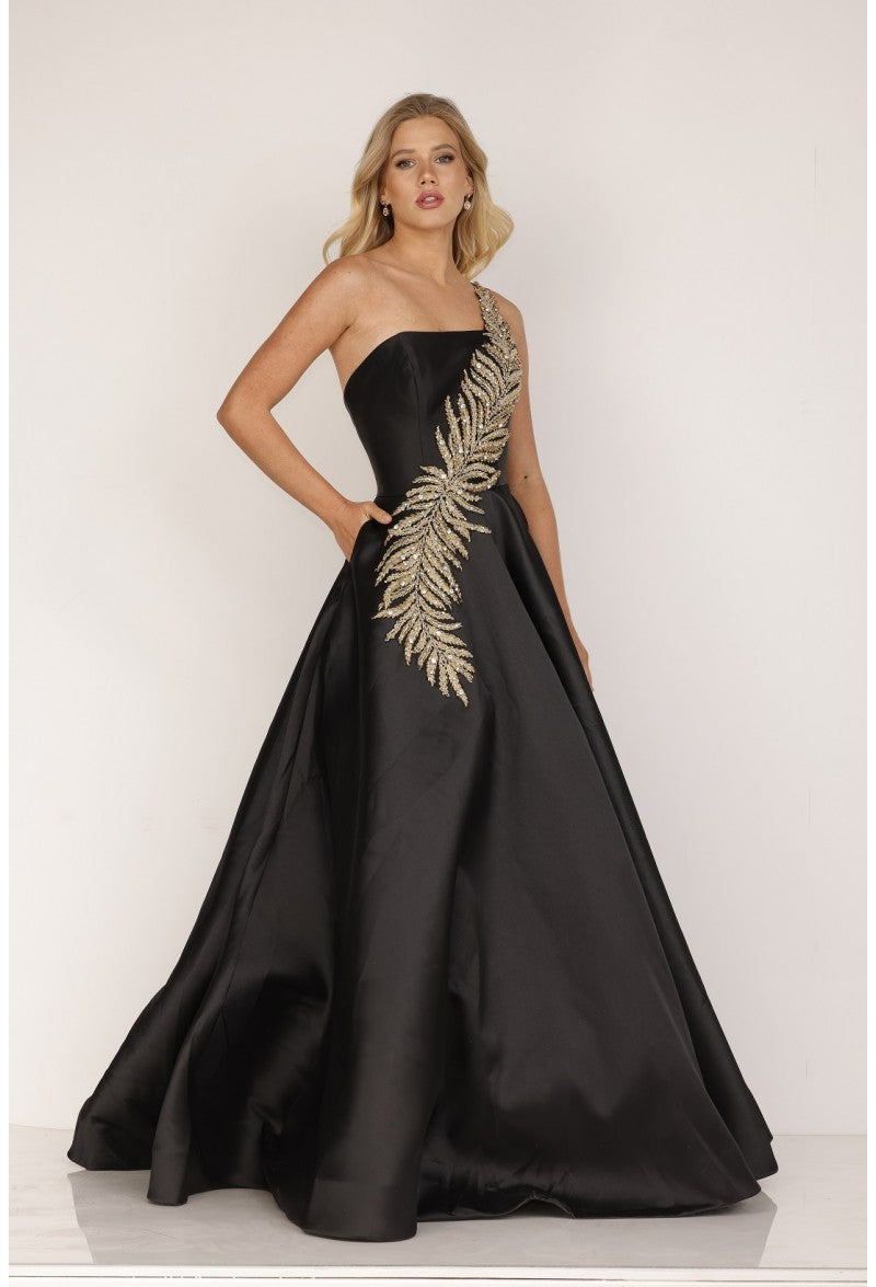 Vestido de fiesta largo en mikado con un solo hombro Terani Couture - Terani Couture 1912e9202