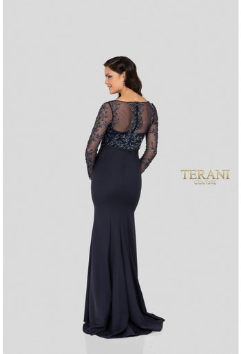Terani Couture 1912M9352 Vestido de noche formal ajustado de manga larga