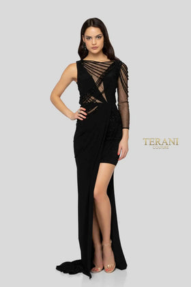 Terani Couture 1913P8392 Sophisticated Formal Sheer Long Evening Premium Dress