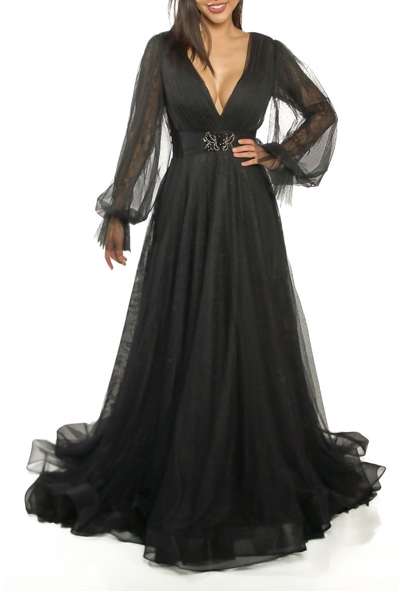 Terani Couture 1913M9414 Long Formal Dress with V-Neck
