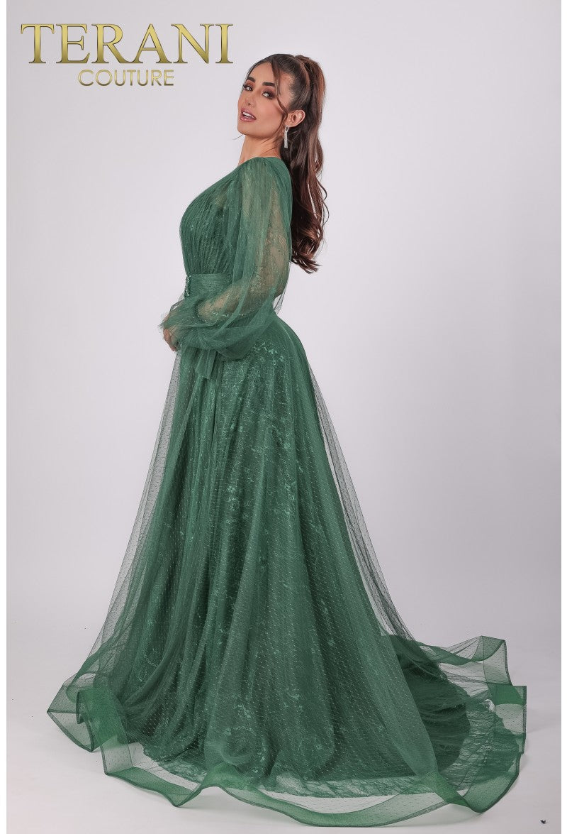 Terani Couture 1913M9414 Long Formal Dress with V-Neck
