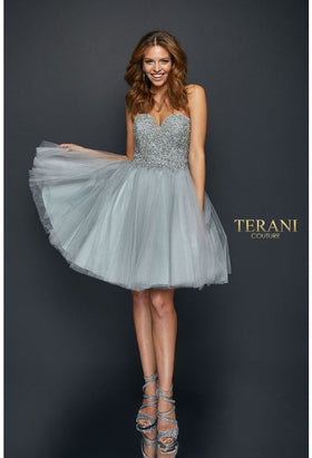 Terani Couture 1921H0320 Cocktail A-Line Corset Short Mini Evening Beaded Tulle Dress