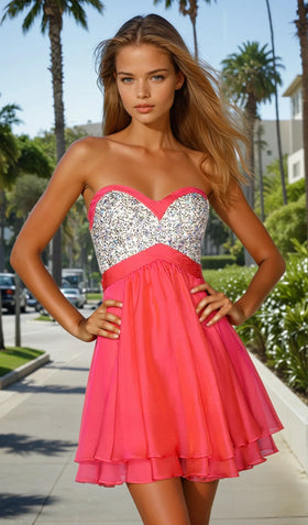 La Femme 19458 Short Sweetheart Beaded A-Line Prom Dress with Open Back