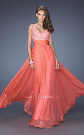 La Femme 19882C Lace Embroidered Slit Sleeveless Prom Dress